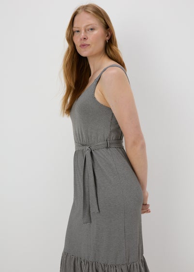 Black Stripe Belted Jersey Dress