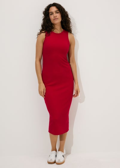 Red Sleeveless Ribbed Dress