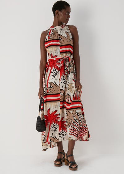 Papaya Petite Multicolour Scarf Print Halterneck Midi Dress