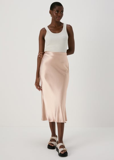 Khaki Satin Midi Skirt Matalan