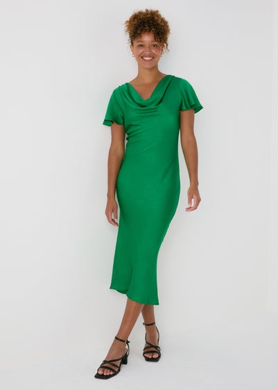 Green Tie Back Satin Dress