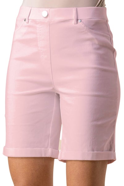 Roman Pink Elastic Waist Turn Up Stretch Shorts