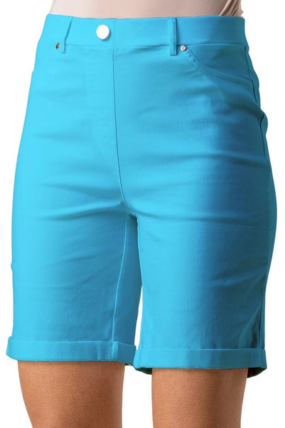 Roman Turquoise Turn Up Stretch Shorts - Size 14