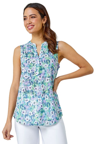 Roman Lilac Sleeveless Floral Print Top