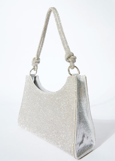 Quiz Silver Diamante Knot Shoulder Bag