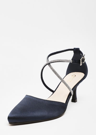 Quiz Navy Satin Cross Strap Court Heels