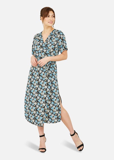 Mela Blue Flower Wrap Midi Dress