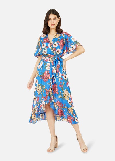 Mela Blue Bouquet Wrap Front Midi Dress