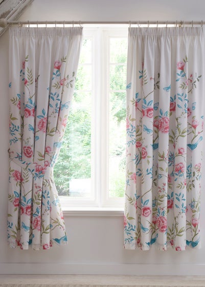 Dreams & Drapes Design Amelle Blue Pencil Pleat Curtains With Tie-Backs