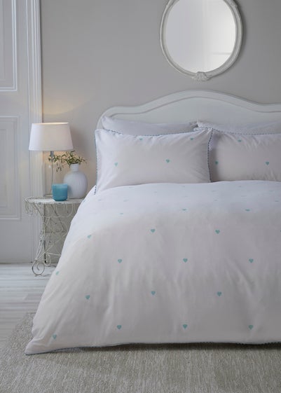 Serene Decorative Heart Blue Duvet Cover Set