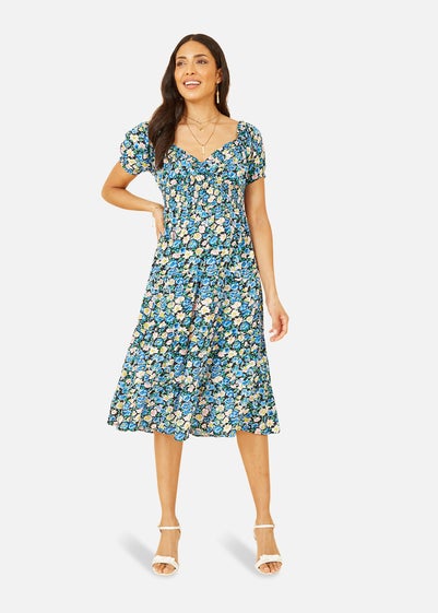 Mela Blue Floral Bardot Midi Dress