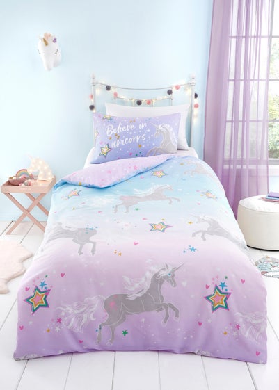 Bedlam Ombre Unicorn Glow in the Dark Lilac Duvet Cover Set