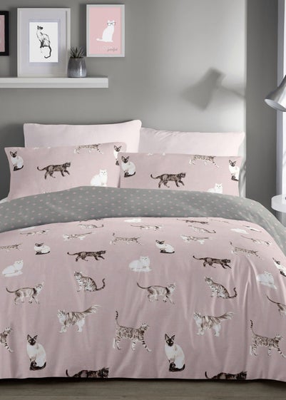 Fusion Cats Reversible Pink Duvet Cover Set