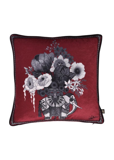 Laurence Llewelyn-Bowen Generou Elephant Velvet Red Filled Cushion (43cm x 43cm)