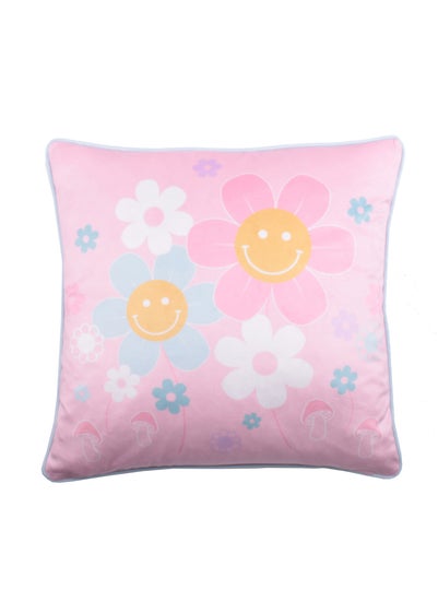 Bedlam Retro Flower Velvet Pink Filled Cushion (43cm x 43cm)