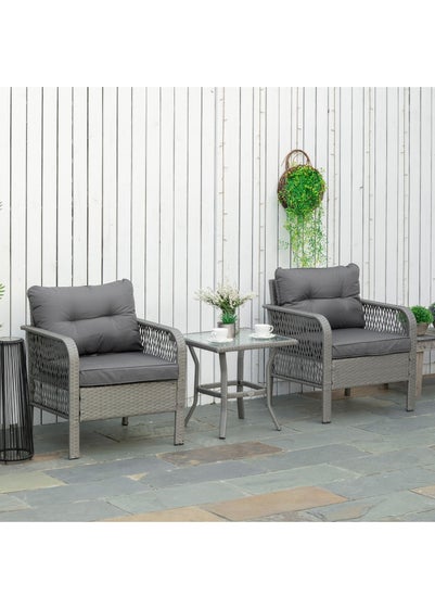 Outsunny 3 Pieces Patio Rattan Bistro Set with Tempered Glass Table