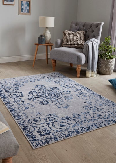 Dreams & Drapes Design Faraday Blue Washable Rug