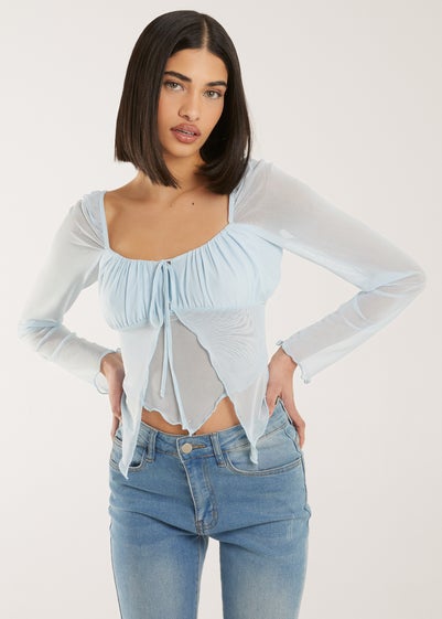 Pink Vanilla Blue Butterfly Long Sleeve Mesh Top