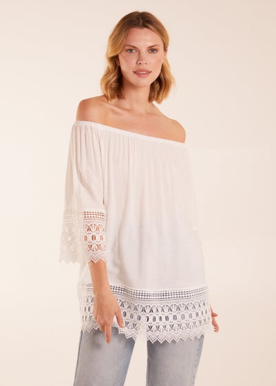 Blue Vanilla Ivory Bardot Detail Blouse