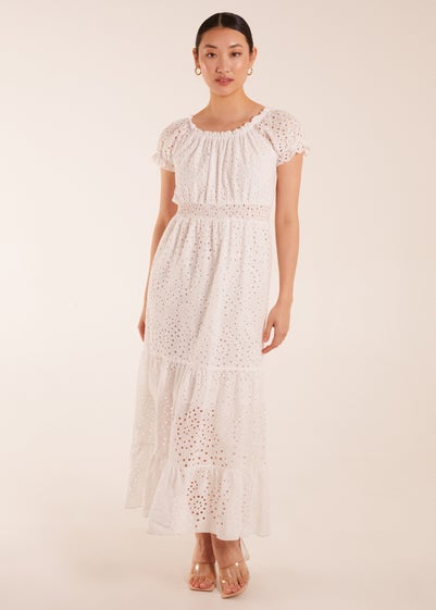 Blue Vanilla White Broderie Anglaise Puff Sleeve Maxi Dress