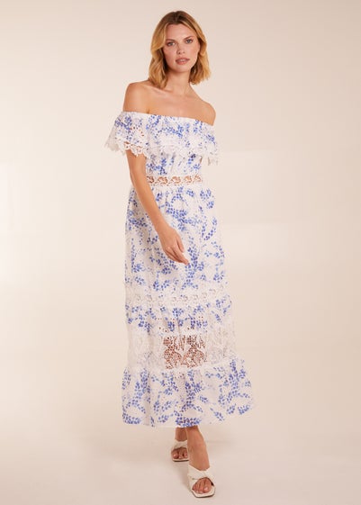 Blue Vanilla Blue Bardot Neck Lace Maxi Dress