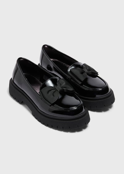 Girls Black Patent School Chunky Loafers (Younger 10-Older 5)