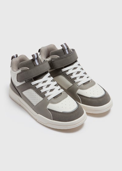 Boys Grey High Top PU Trainers (Younger 10 - Older 6)