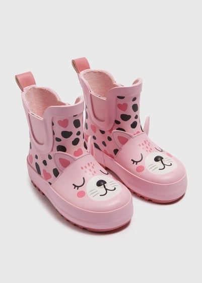 Girls Pink Cat Chelsea Wellies (Younger 4-12)