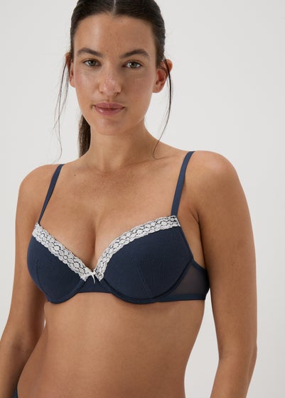 2 Pack Navy & Pink Lace Trim Pluge Bras