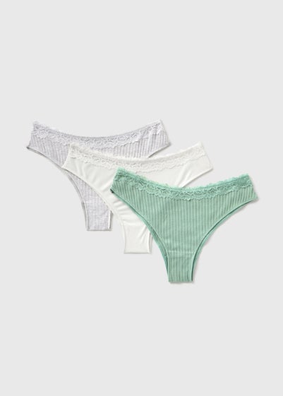 3 Pack Multicoloured Lace Trim Brazilian Knickers