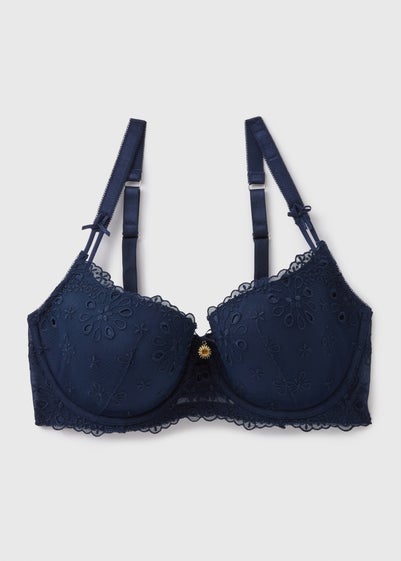 Navy DD+ Embroidered Padded Bra