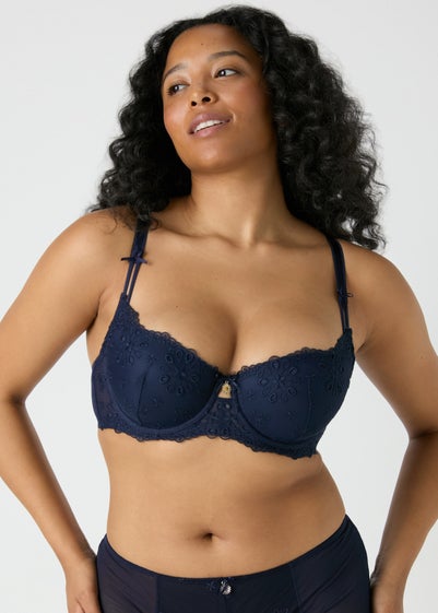 Navy DD+ Embroidered Padded Bra