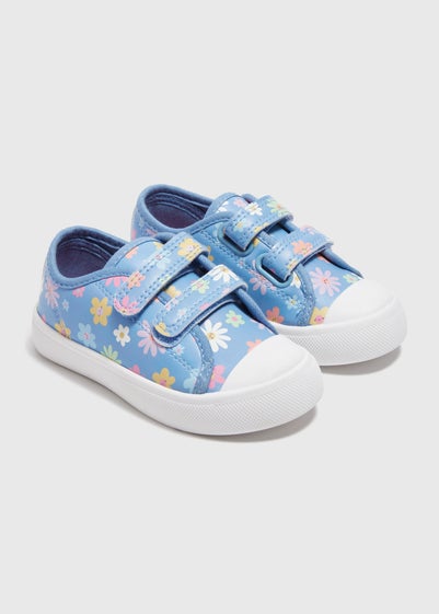 Girls Blue Floral Strap Trainers (Younger 4-12)