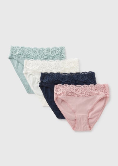 4 Pack Pink & Green Lace Trim High Leg Knickers