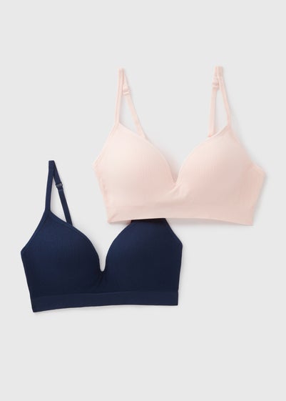 2 Pack Pink & Navy Mould Ribbed Bra