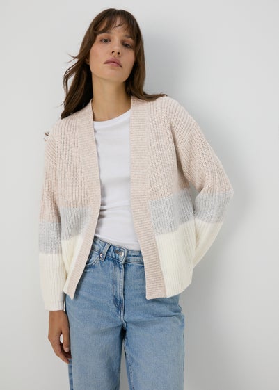 Beige Block Knitted Cardigan