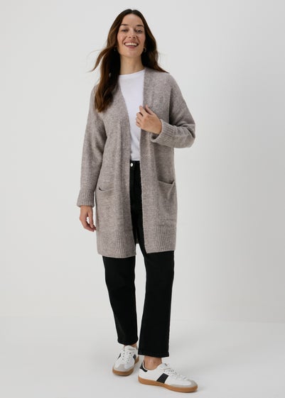 Beige Longline Knitted Cardigan