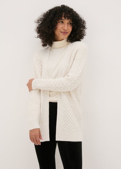 Cream Mixed Stitch Cable Knit Cardigan