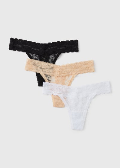 3 Pack Multicolour Lace Thongs