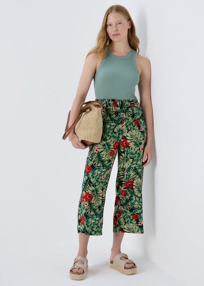 Black Floral Wide Leg Crop Trousers