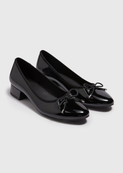 Black Patent Ballerina Low Block Heels