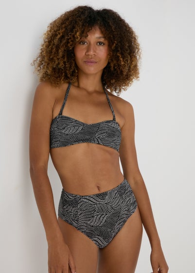 Black Spot Print Twist Bikini Top