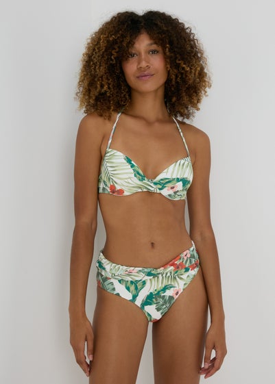 Tropical Leaf Print Cupped Bikini Top