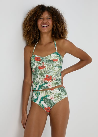 Tropical Leaf Print High Waisted Bikini Bottoms