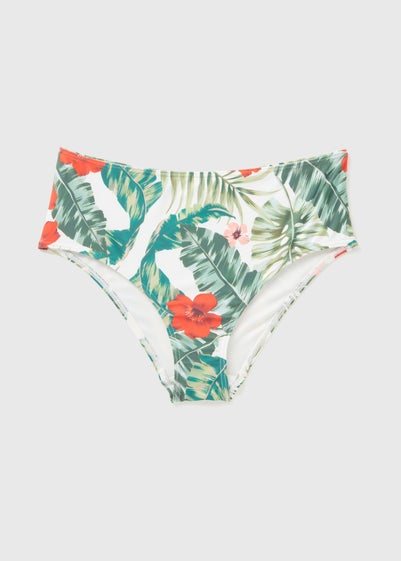 Tropical Leaf Print High Waisted Bikini Bottoms