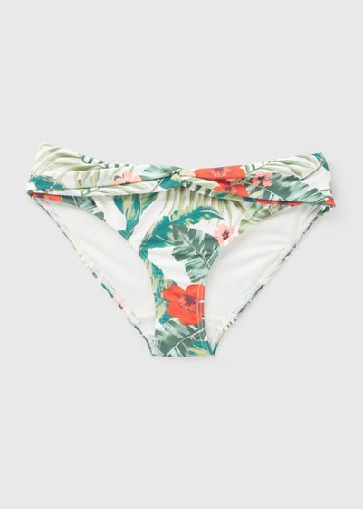 Tropical Leaf Print Twisted Bikini Bottoms