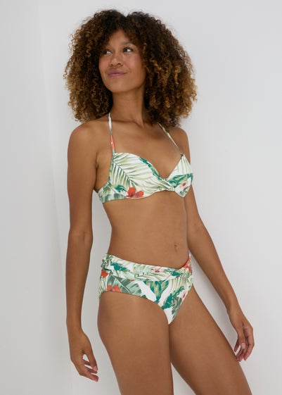 Tropical Leaf Print Twisted Bikini Bottoms