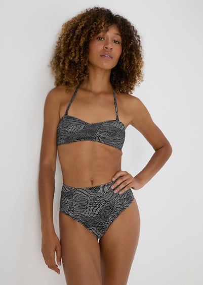 Black Leaf Print High Waisted Bikini Bottoms