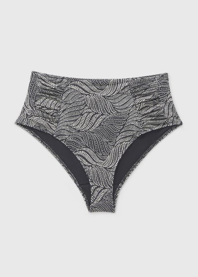 Black Leaf Print High Waisted Bikini Bottoms