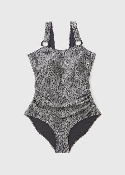 Black Leaf Print Ring Swimsuit